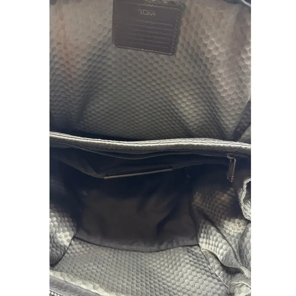 TUMI Alpha Bravo Parrish Laptop Backpack Charcoal Gray Brown Leather Trim